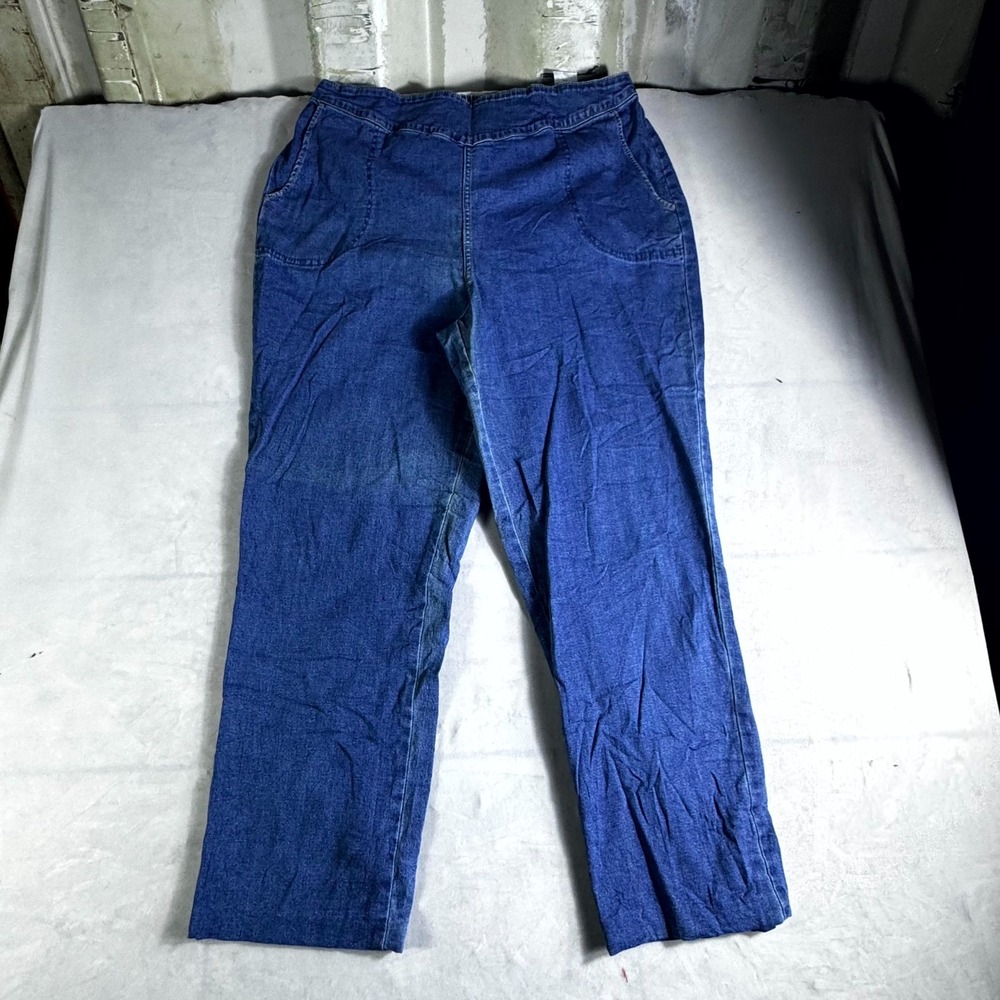 Denim & Co. Jeans Women Large Blue Denim Straight Leg Elastic Waist Back Outdoor